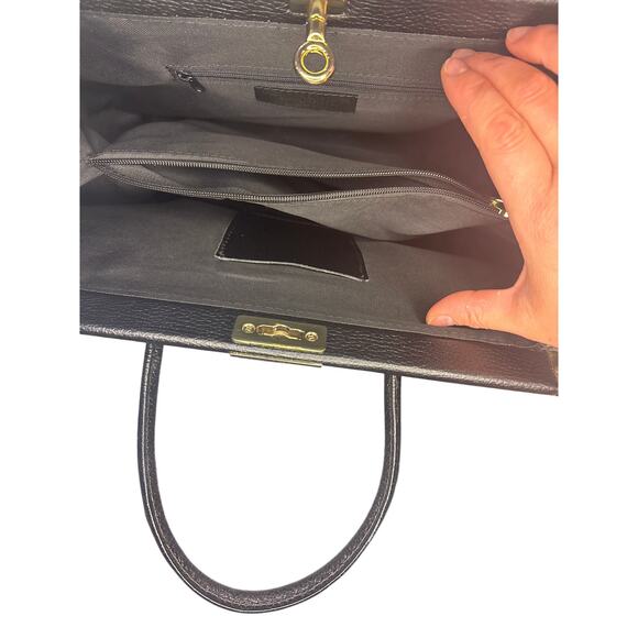 Vintage Italian Black Leather Structured Handbag - Picture 16 of 16